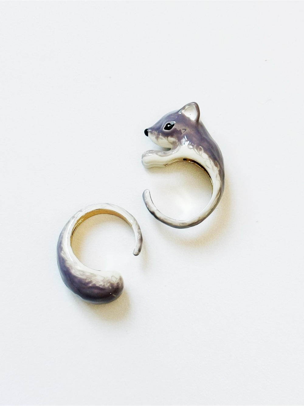 🐿️ Open Ring , Ceramic Squirrel Set Ring 16 K plated US 6 - Picture 5 of 7